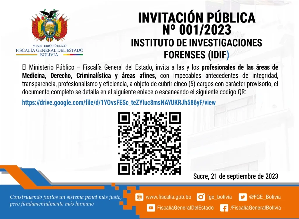 INVITACIÓN PÚBLICA Nº 001/2023 INSTITUTO DE INVESTIGACIONES FORENSES (IDIF)