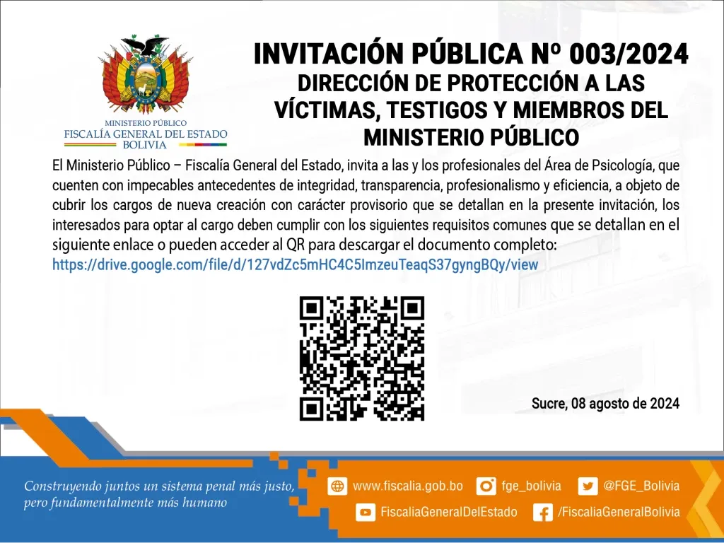 INVITACIÓN PÚBLICA Nº 003/2024 DIRECCIÓN DE PROTECCIÓN A LAS VÍCTIMAS, TESTIGOS Y MIEMBROS DEL MINISTERIO PÚBLICO